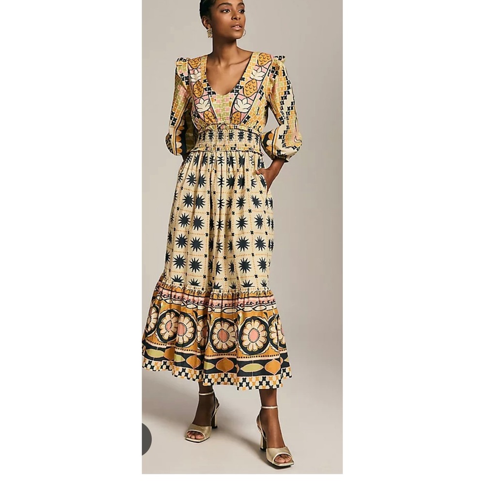 Farm Rio for Anthropologie Tropical Sunshine Printed Dress S